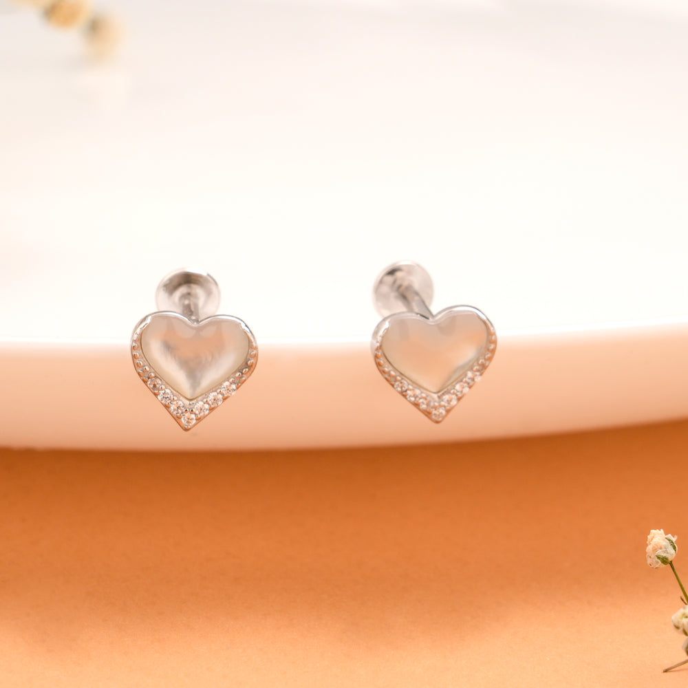 Classic Heart Shape Pearl Stone Stud