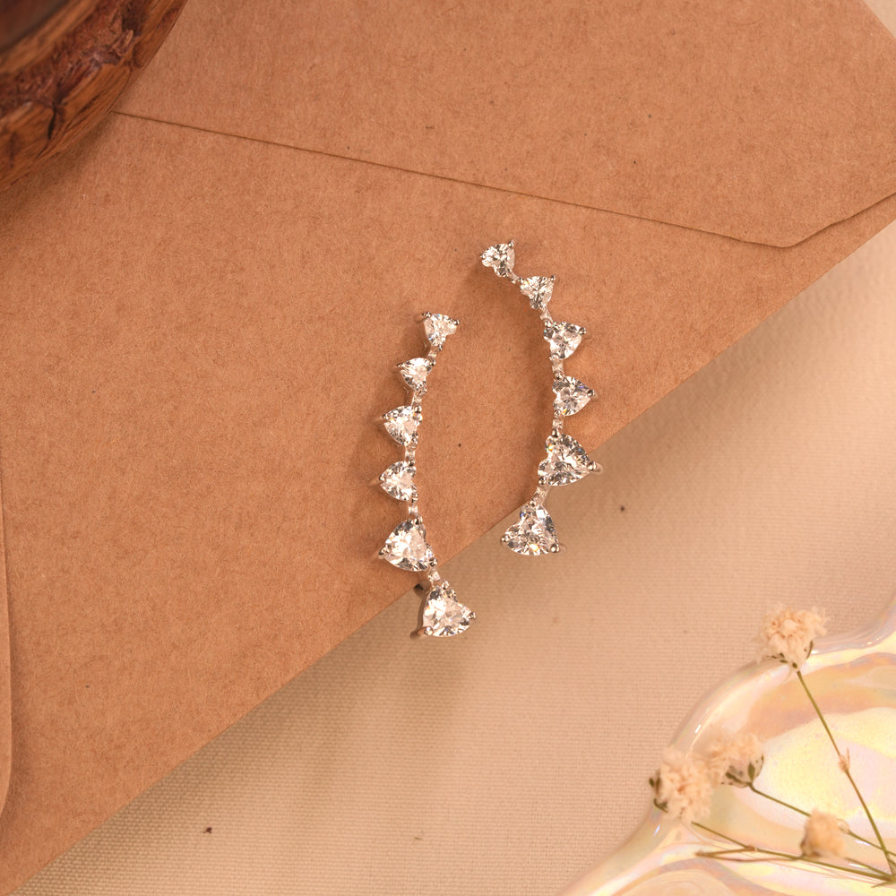 Minimal Heart Silver Ear Climber Stud