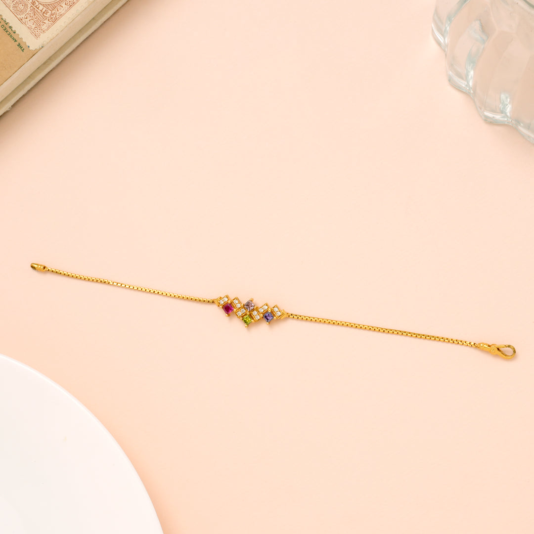 Geometric Shape Multi Stone Gold Bracelet