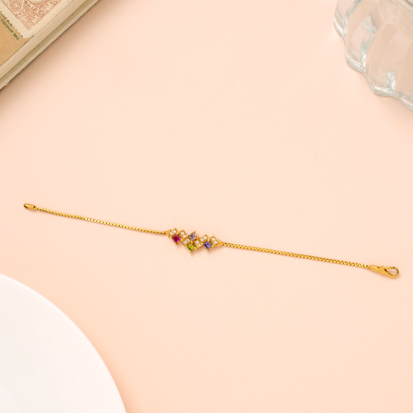 Geometric Shape Multi Stone Gold Bracelet