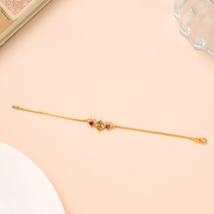 Geometric Shape Multi Stone Gold Bracelet