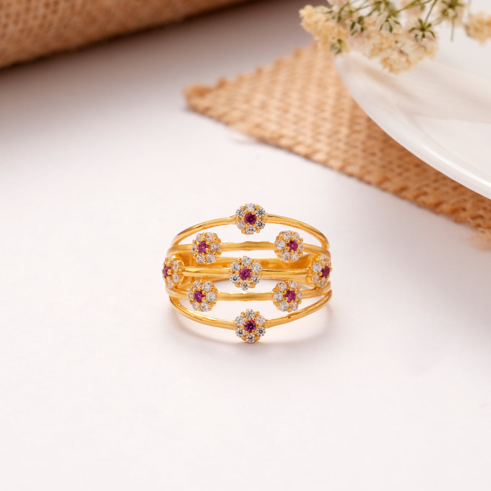 Charming Floral Ruby Layer Stone Golden Ring
