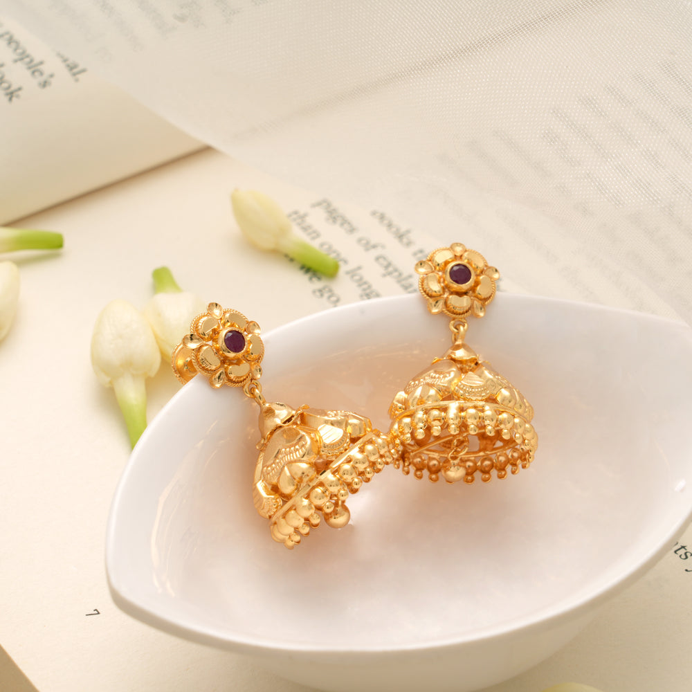 Intricate Design Floral Golden Jhumkas
