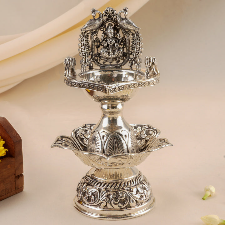 Antique Silver Temple-Inspired Lakshmi Vilakku
