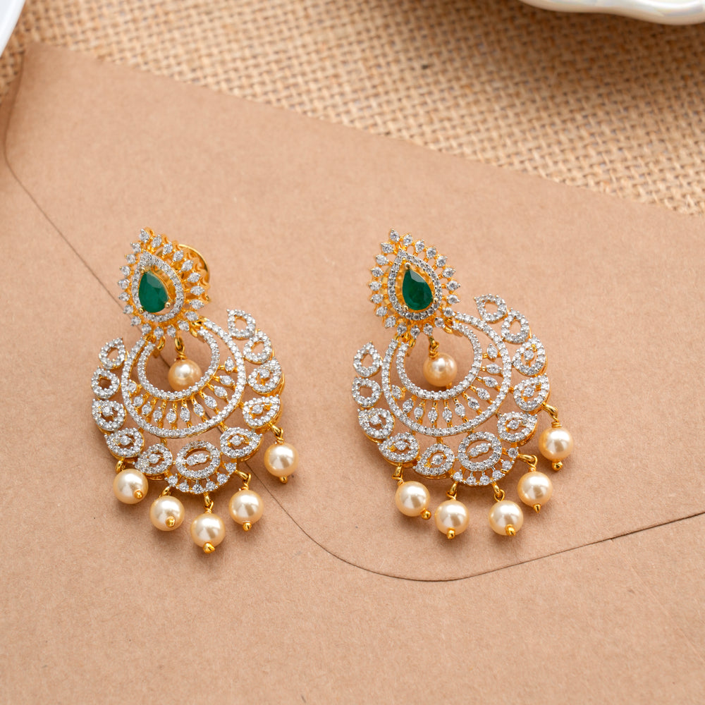 Leaf Emerald Pearl Drops Swarovski Earring