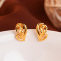 Gold Double Heart Stud Earrings with Open Cut-Work