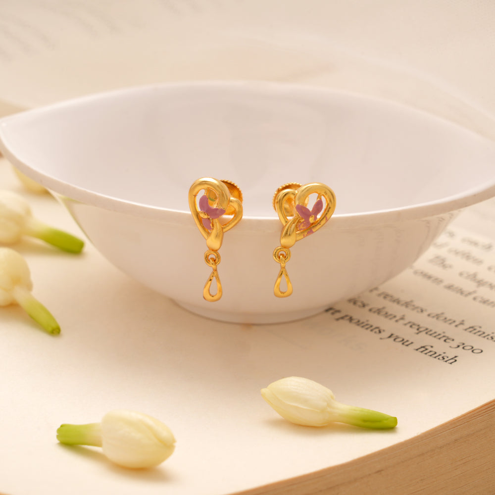 Minimal Heart Enamel Golden Drops Earring