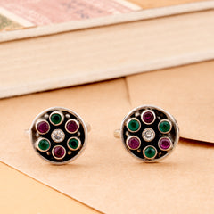 Silver Flower Design Stone Toe Ring