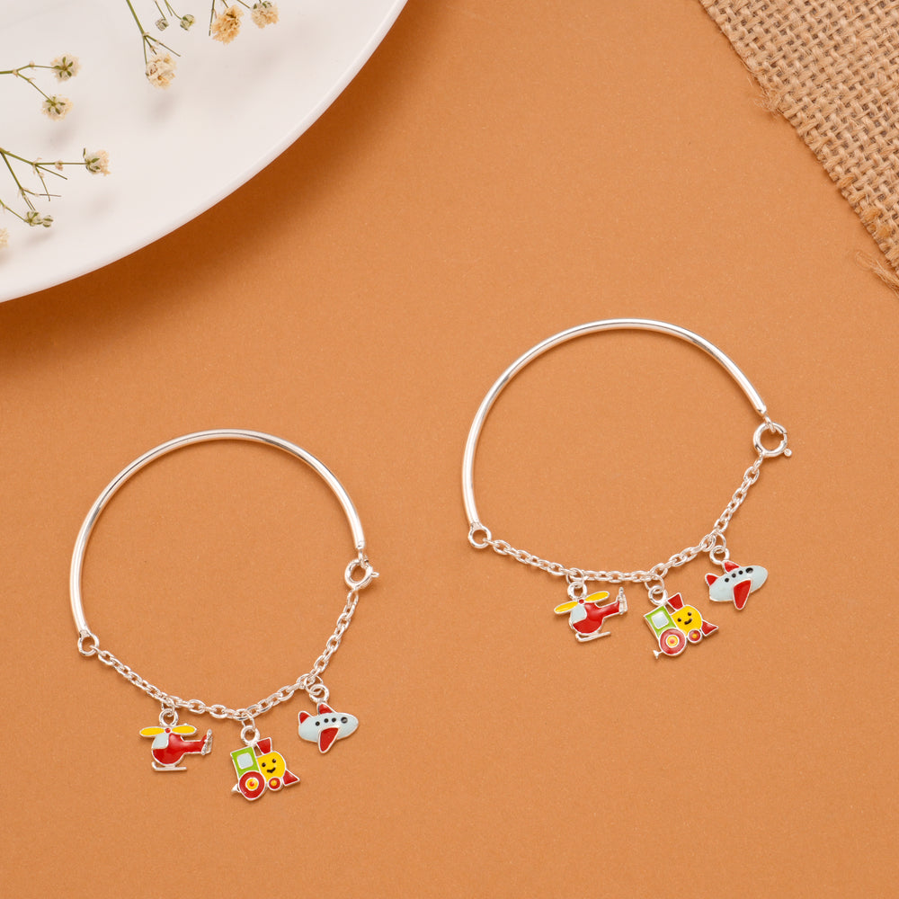 Cute Train Helicopter Plane Silver Baby Bangle
