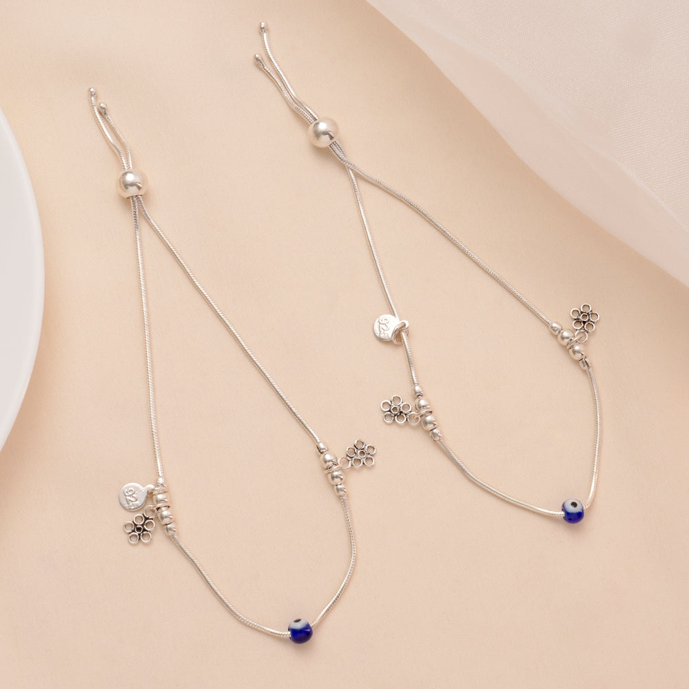 Blue Eye Charm Silver Anklet