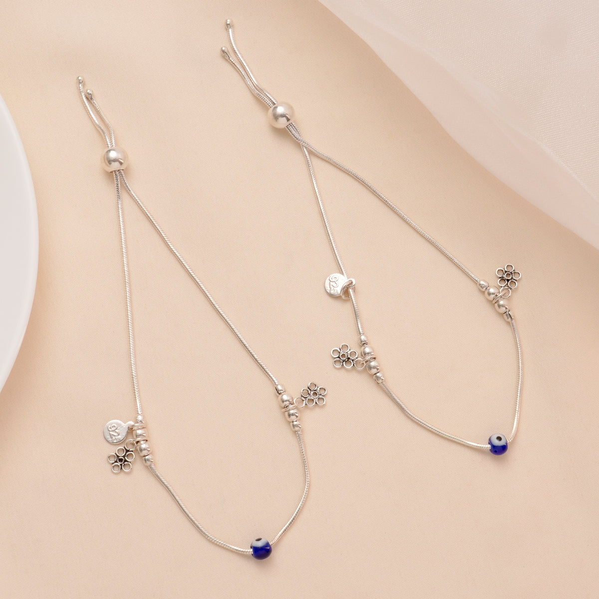 Blue Eye Charm Silver Anklet