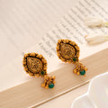 Traditional Coin Motif Green Drop Golden Stud