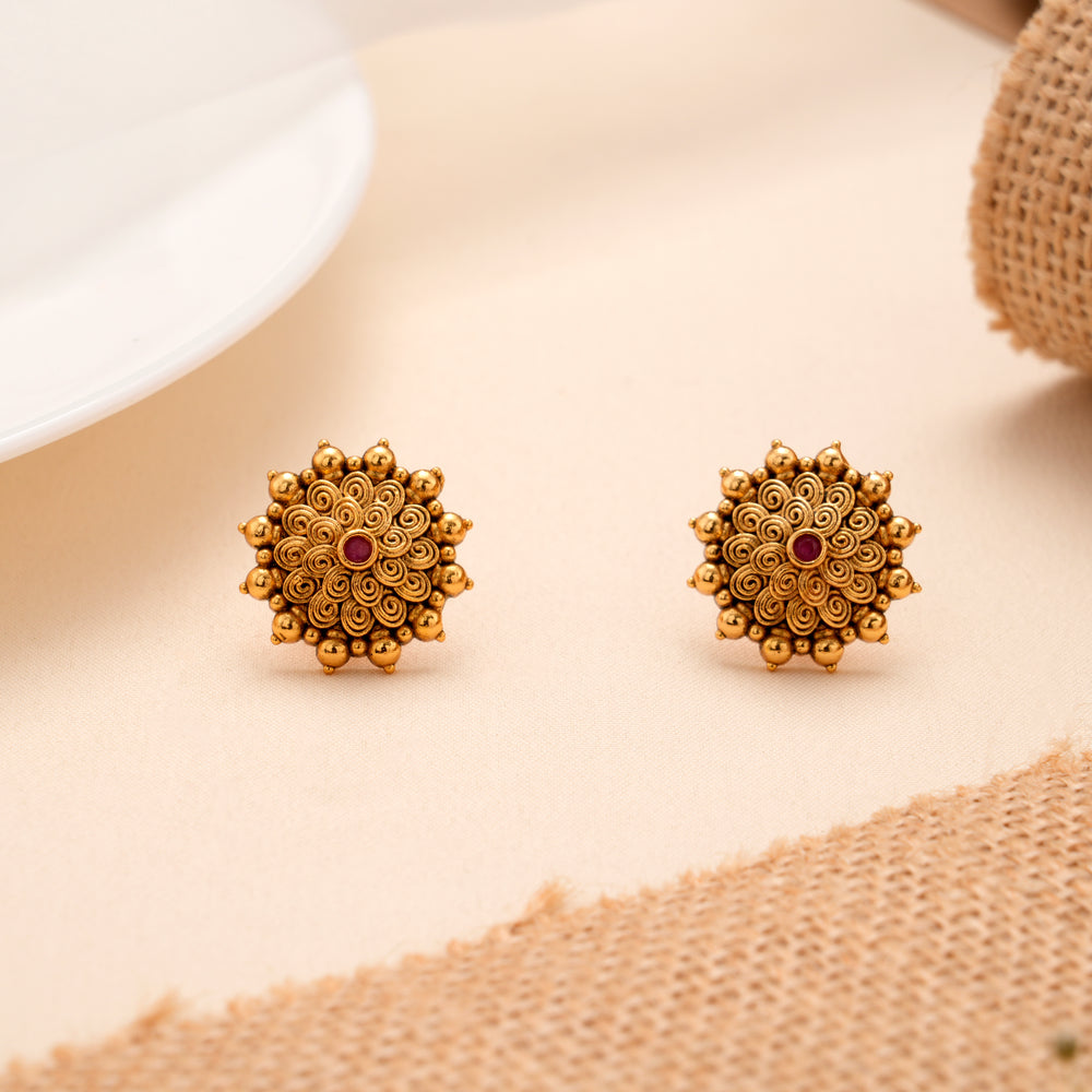 Stunning Red Stone Antique Golden Stud