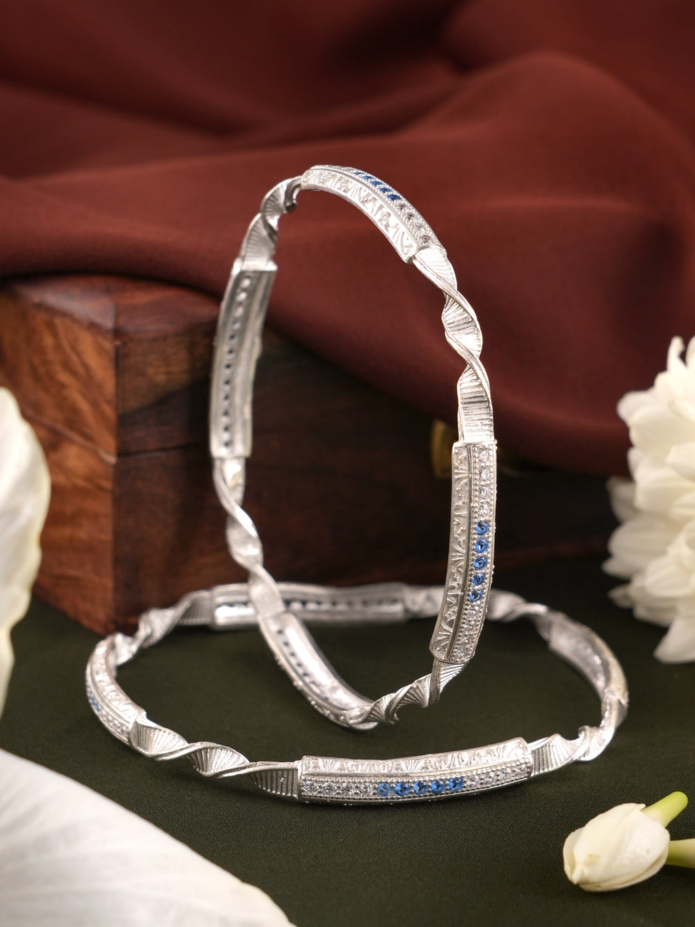 Square Twisted Design Silver Bangle