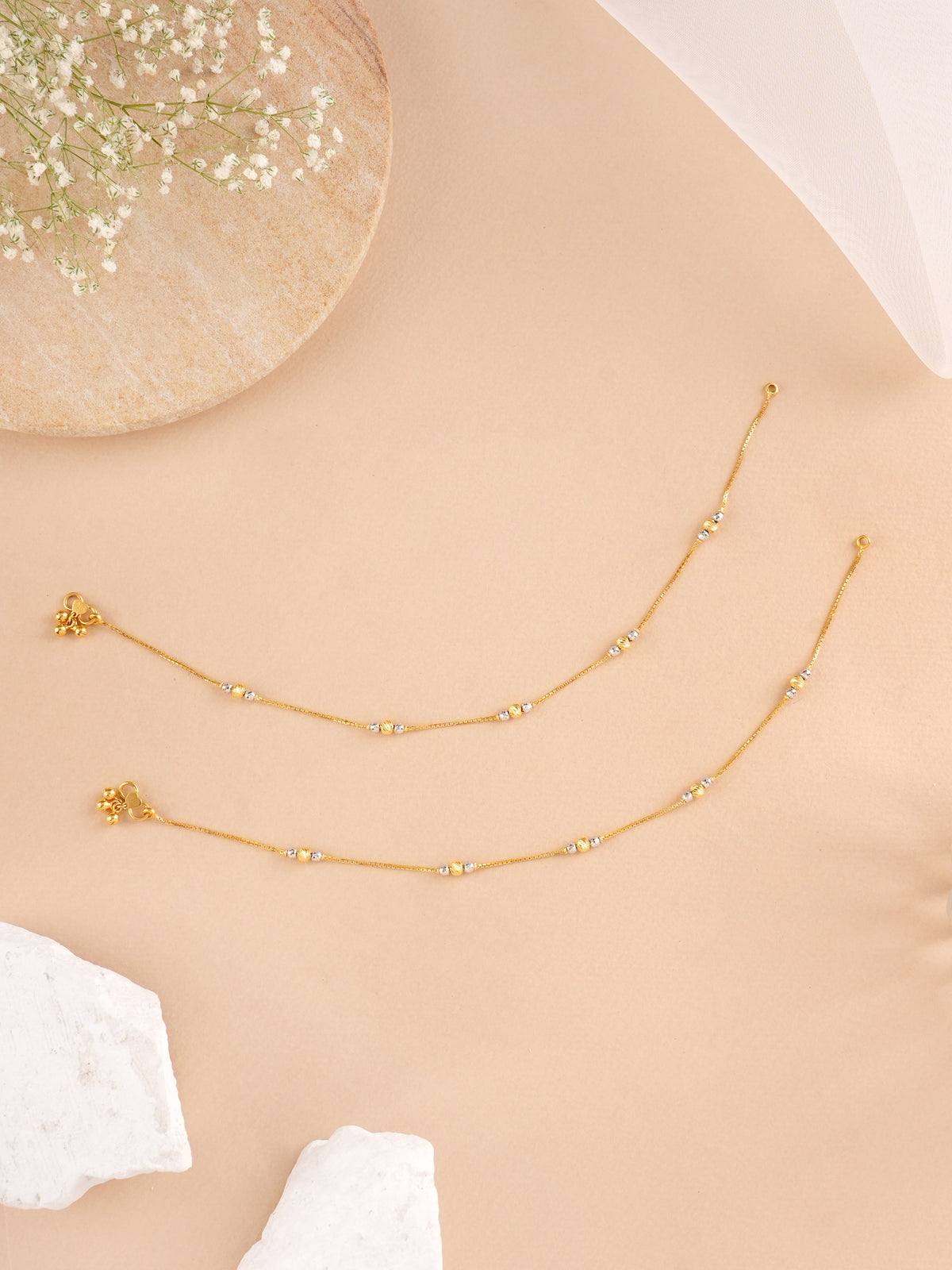 Dual Toned Gold Bead Anklet