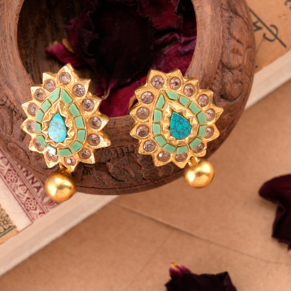 Blossom Flower Enamel with Golden Ball Earring