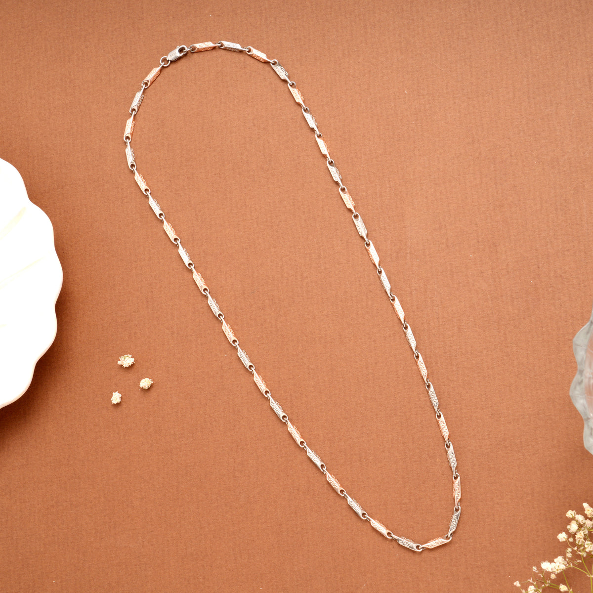 Flat Link Dual Tone Silver Men’s Chain