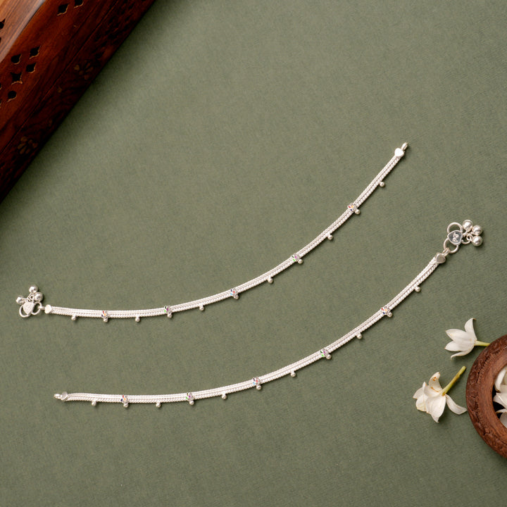 Premium Multilayer Stone Studded Silver Anklet