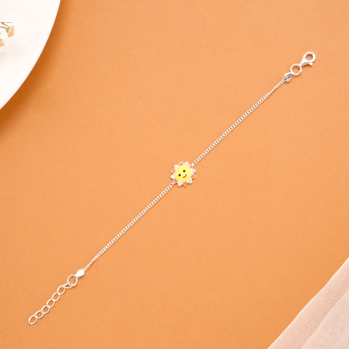 Smiling Yellow Sun Silver Baby Bracelet