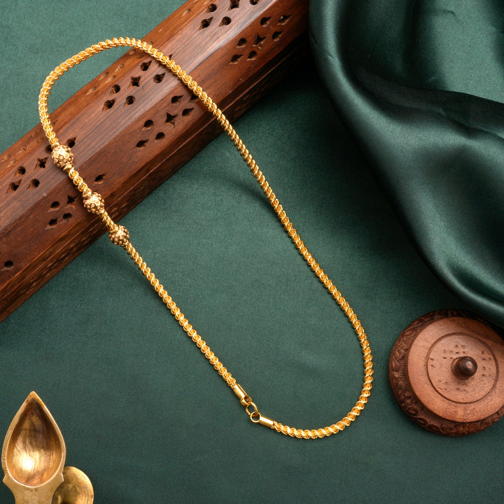 Gold Beaded with Rope Mugappu Chain