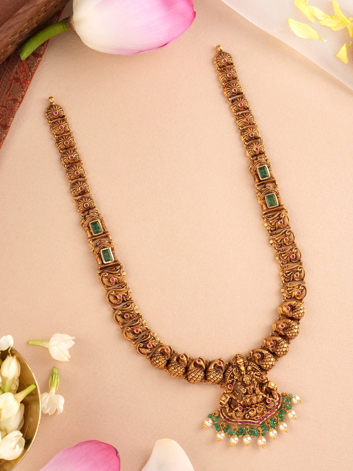 Antique Lakshmi with Emerald Gold Haram