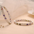 Multi Stone Heart Silver Bangle