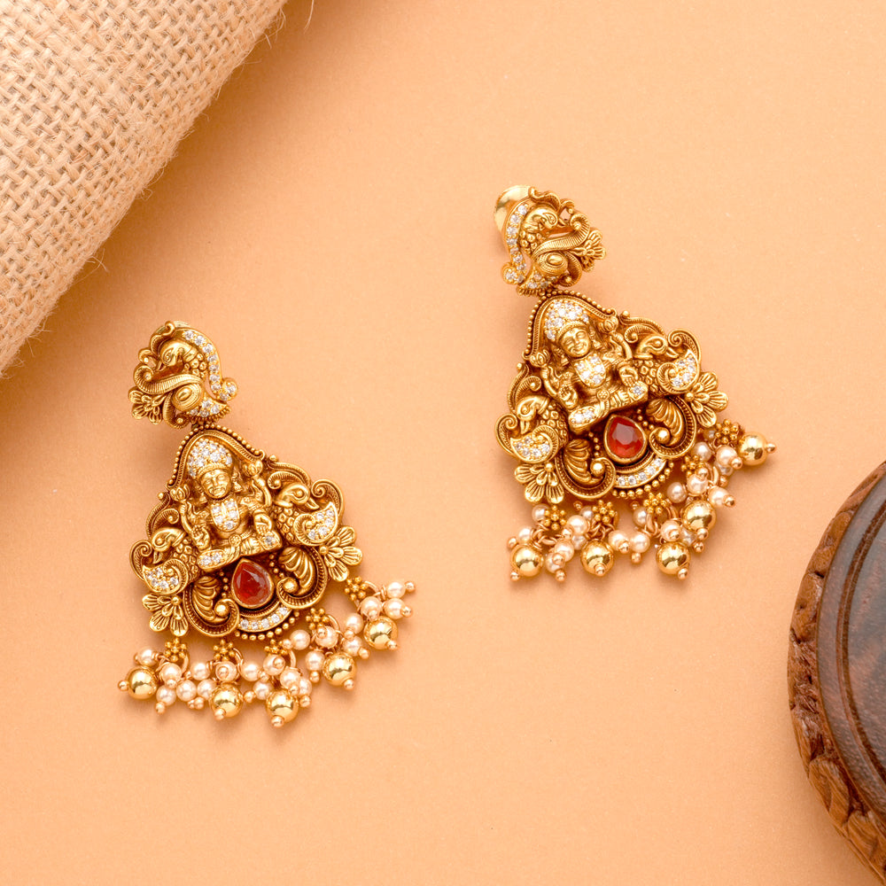 Elegant Peacock with Ruby Stone Chandbali Earrings
