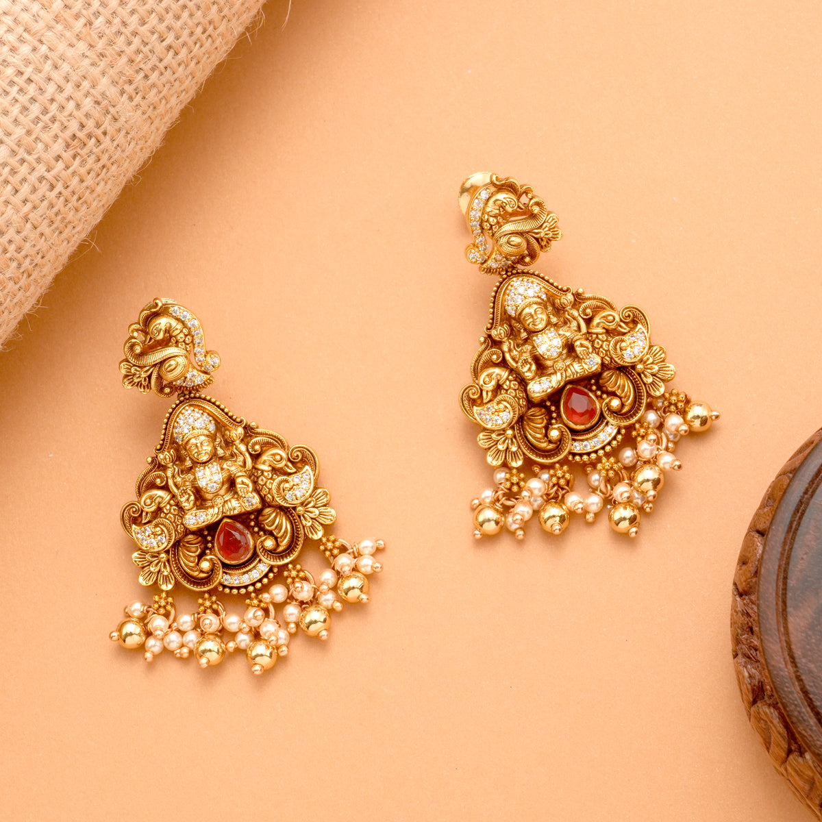 Elegant Peacock with Ruby Stone Chandbali Earrings