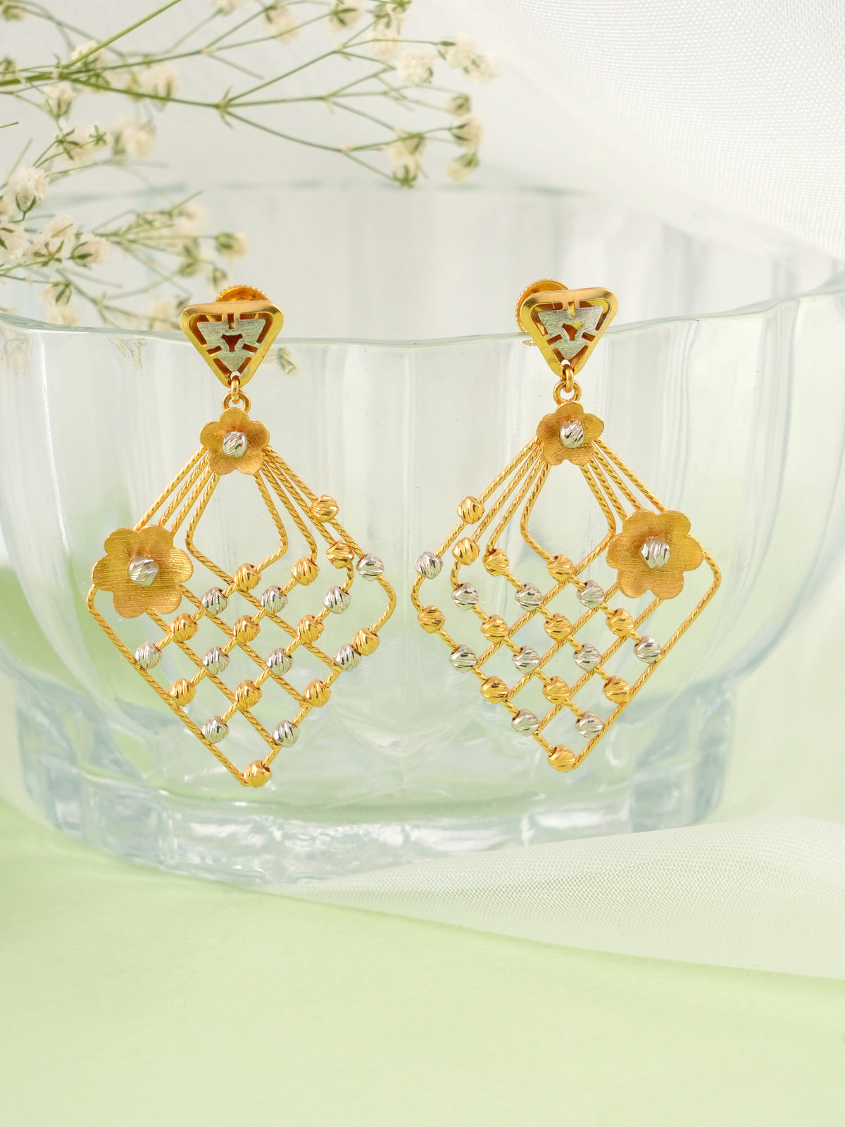 Edgy Geometric Gold Balls Drop Earrings