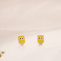 Owl Cartoon Yellow Enamel Silver Stud