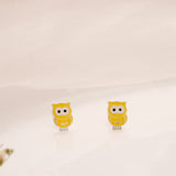 Owl Cartoon Yellow Enamel Silver Stud