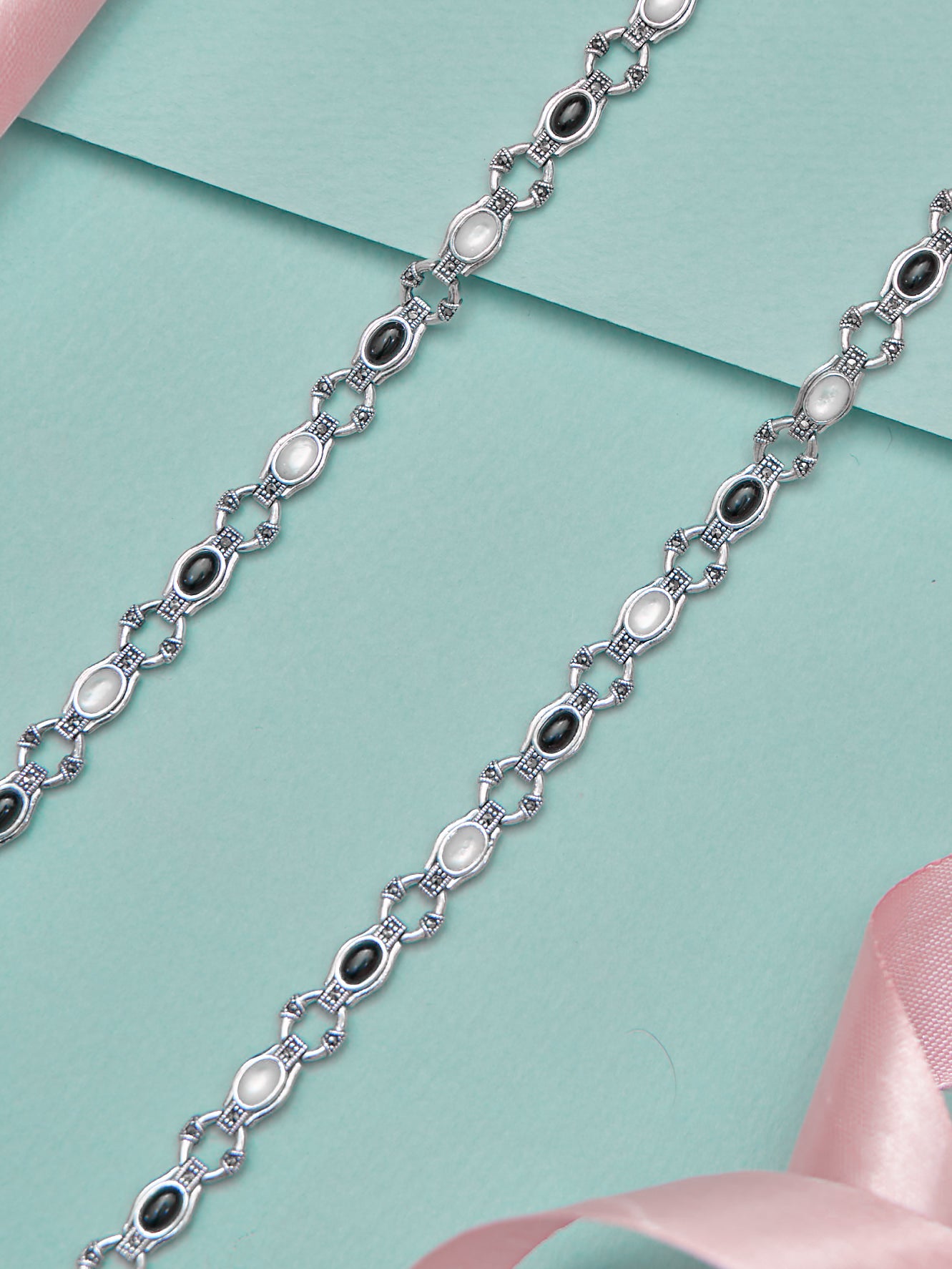 Black with White Pearl Cluster Fancy Anklet