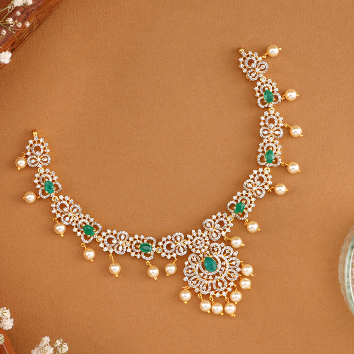 Pearl Drop with Emerald Swarovski Necklace