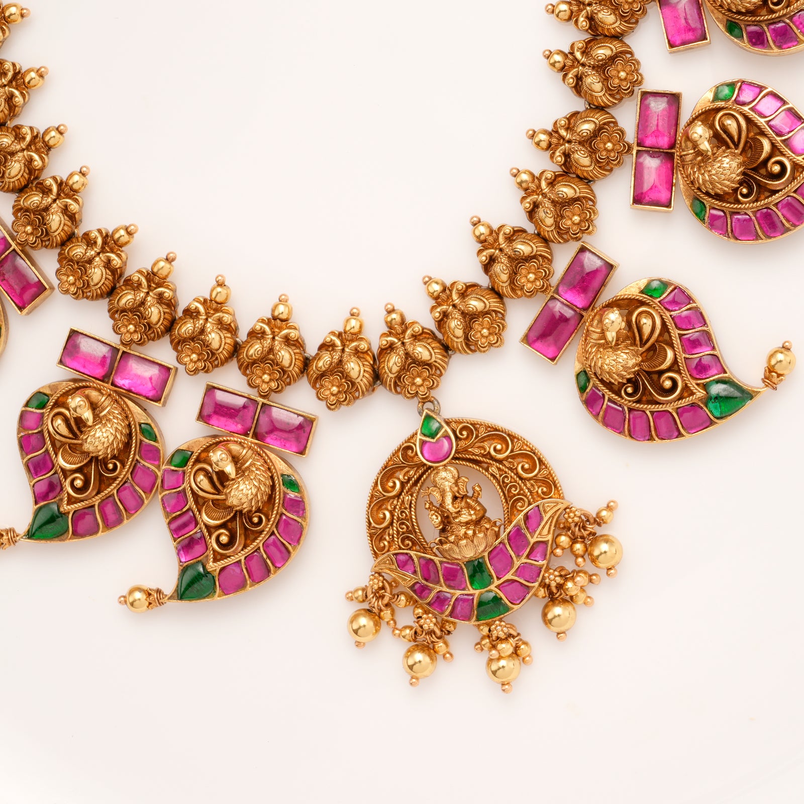 Grand Bridal Ruby Emerald Mango Motif Necklace