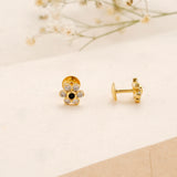 Floral Shape White Stone Golden Earring