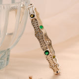 Elegant Green Stone Silver Bangle