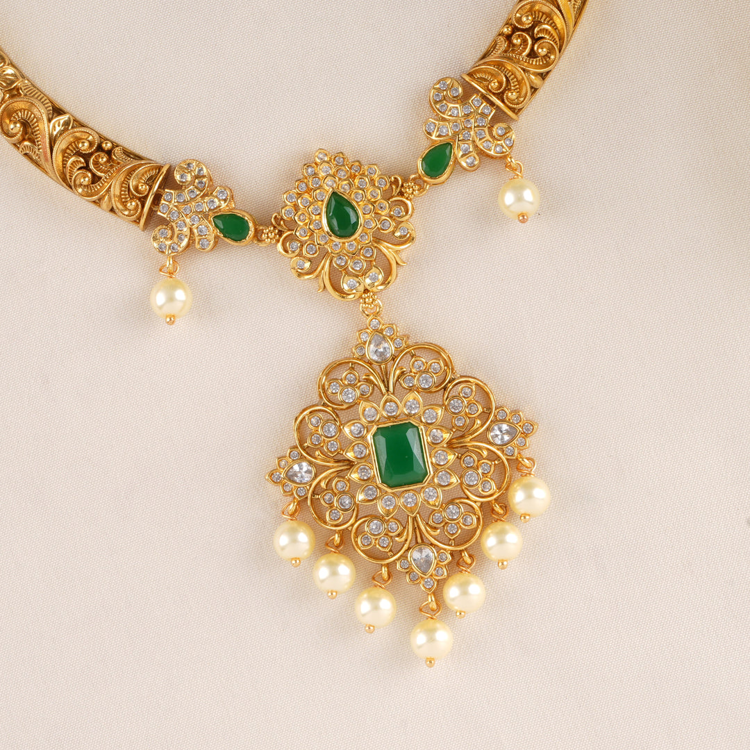 Halo Emerald with Pearl Necklace