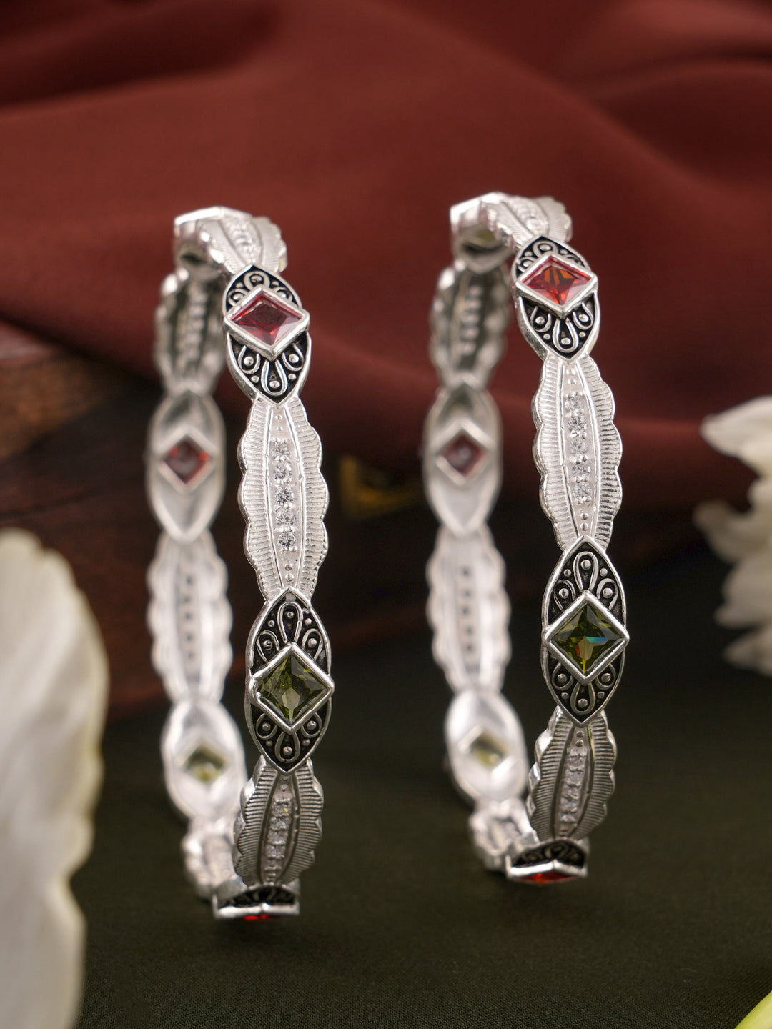 Elegance in Stone Oxidized Silver Bangle
