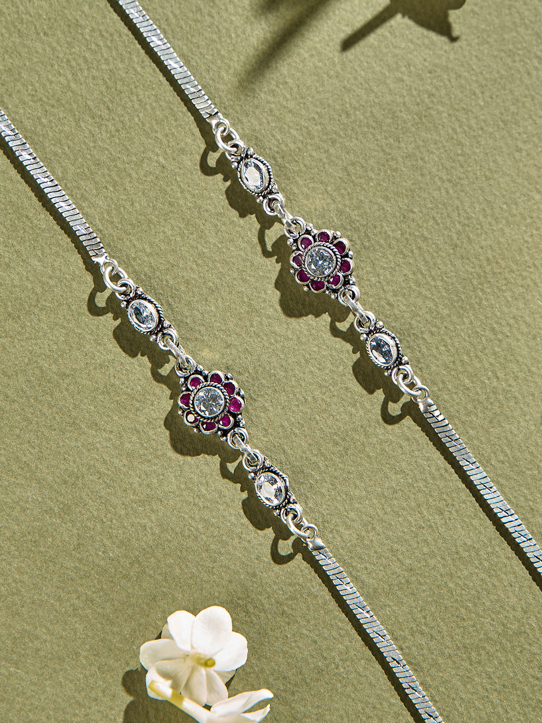 White with Ruby Floral Antique Anklet