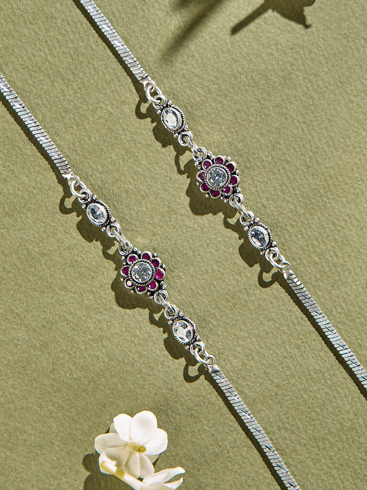 White with Ruby Floral Antique Anklet
