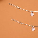 Floral Purple Enamel Silver Baby Anklets