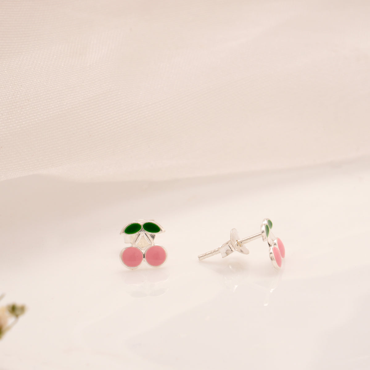Cute Cherry Enamel Silver Stud