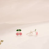 Cute Cherry Enamel Silver Stud