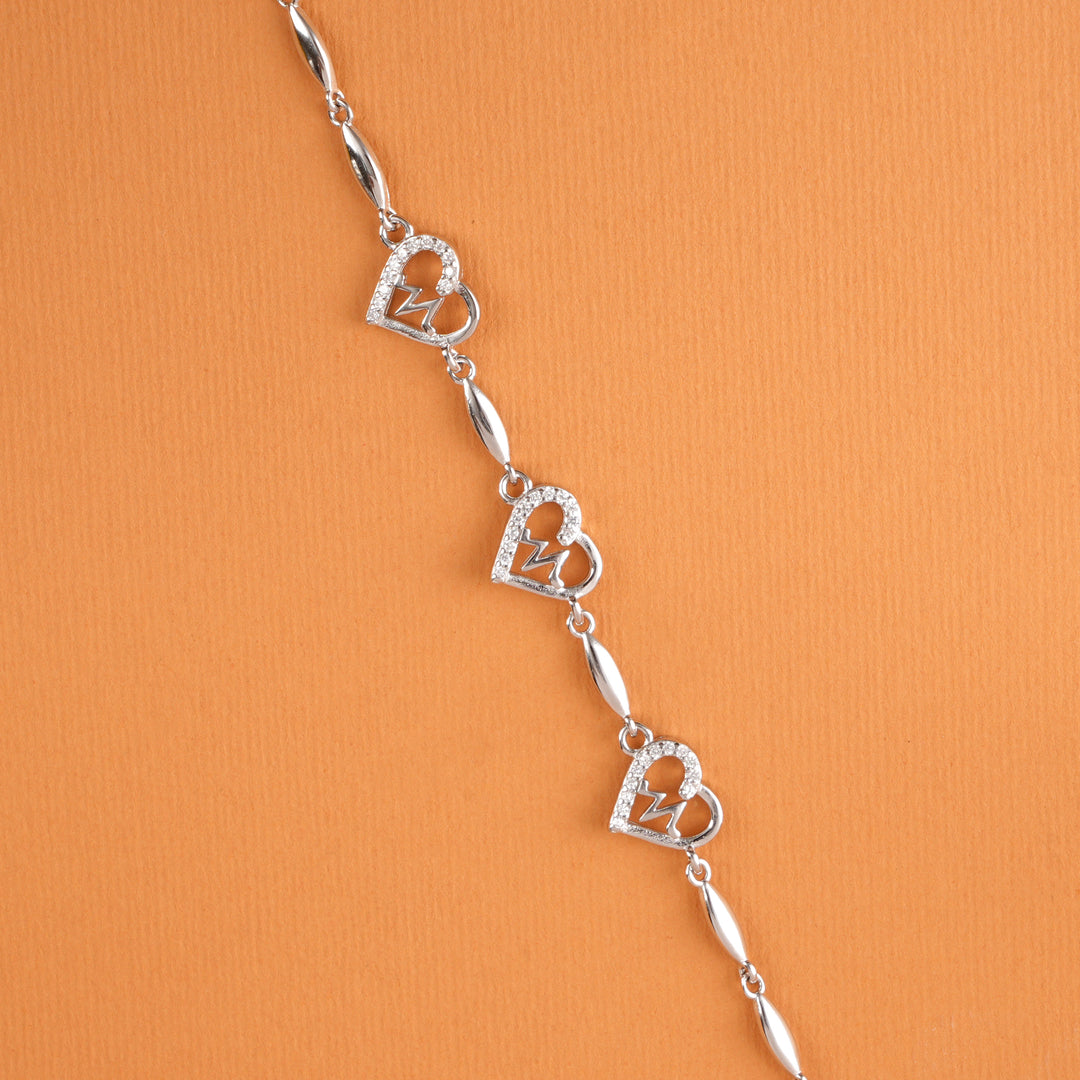 Modern Heart Beat Design Silver Bracelet