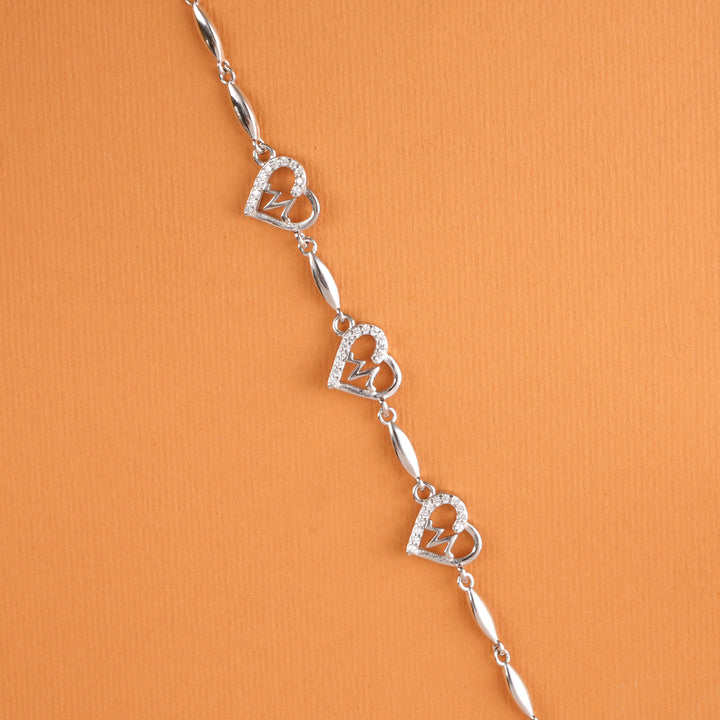 Modern Heart Beat Design Silver Bracelet
