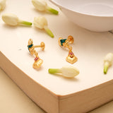 Curved Leaf Design Triangle Drops Golden Earring