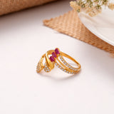 Ruby Stone Flower Design Golden Ring