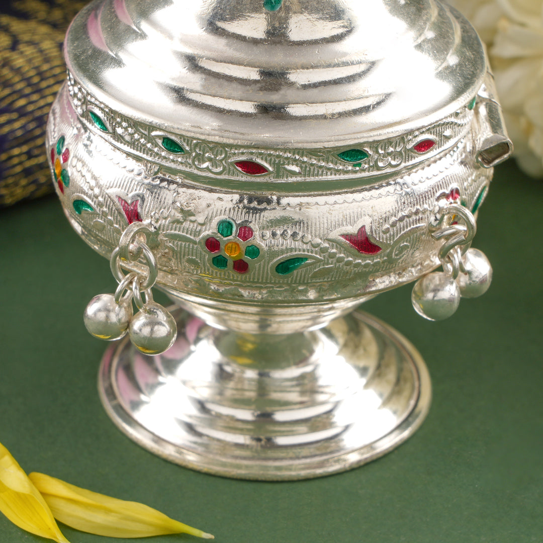 Silver Peacock Shaped Kumkum Box