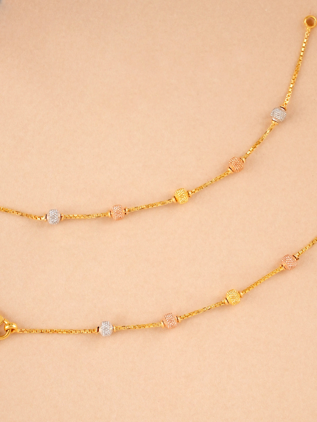 Bead in Triple Toned Gold Anklet