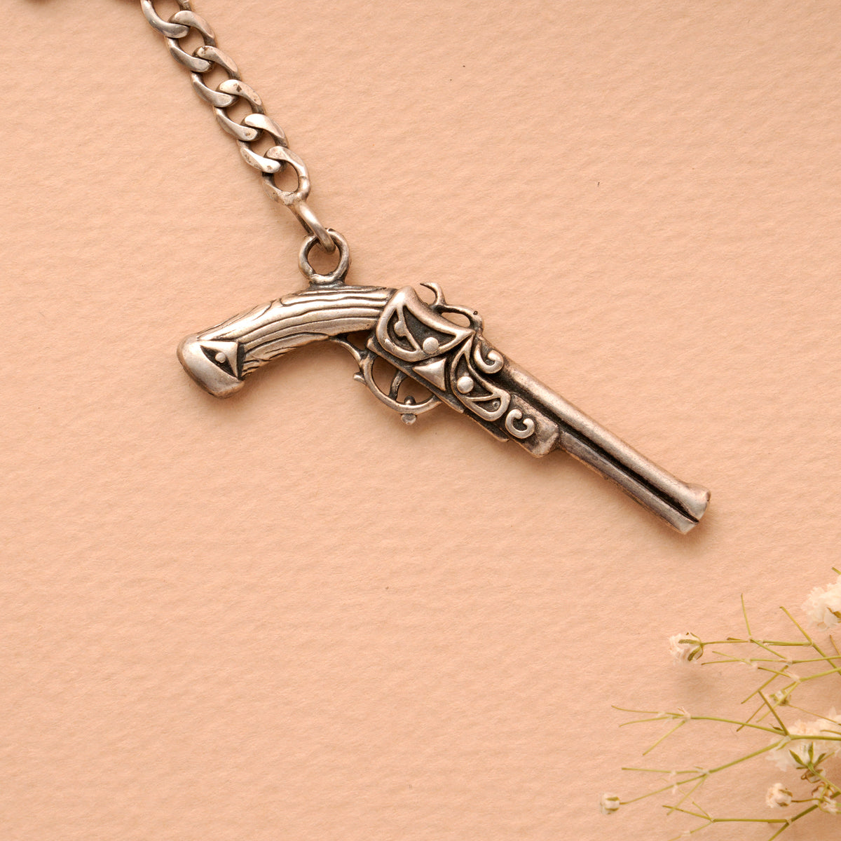 Royal Gun Shape Silver Keychain